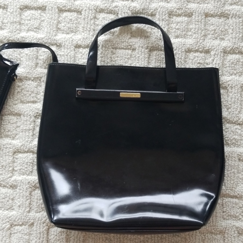 Vintage Rare Gucci Black Patent Leath Tote w.Pouch